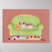 Gele labrador op de Groene Couch Artwork Poster (Voorkant)