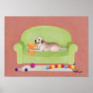 Gele labrador op de Groene Couch Artwork Poster