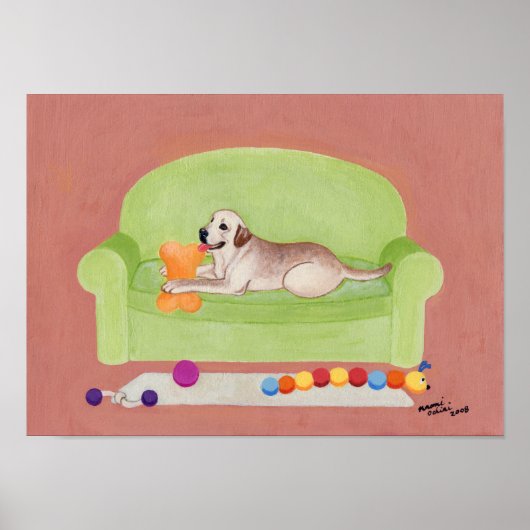 Gele labrador op de Groene Couch Artwork Poster (Voorkant)