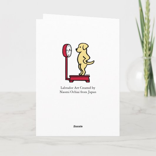 Gele labrador op de weegschaal kaart (Achterkant)