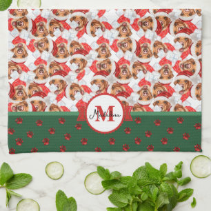 Gele Labrador Patroon Monogram Kerst Hond Theedoek