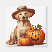 Gele Labrador Puppy Dragen van Pet met Pompoenen Magneet (Voorkant)