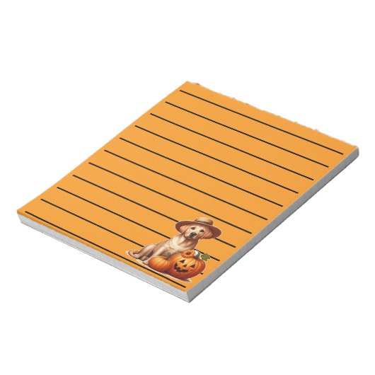 Gele Labrador Puppy Dragen van Pet met Pompoenen Notitieblok (Linkerzijde)