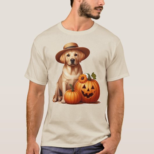 Gele Labrador Puppy Dragen van Pet met Pompoenen T-shirt
