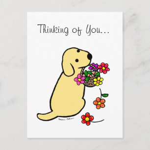 Gele Labrador Puppy Flower Basket Cartoon Briefkaart