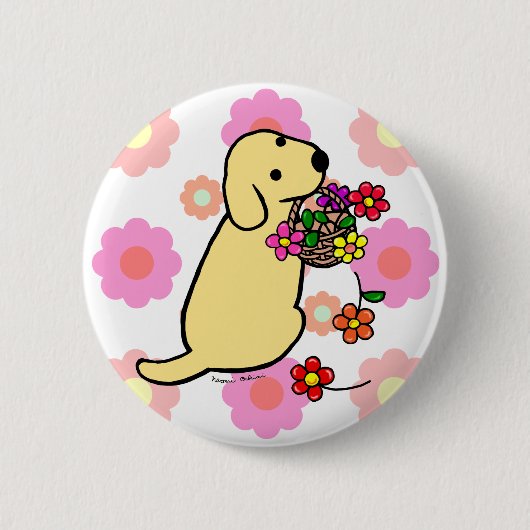 Gele Labrador Puppy Flower Basket Cartoon Ronde Button 5,7 Cm (Voorkant)