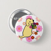 Gele Labrador Puppy Flower Basket Cartoon Ronde Button 5,7 Cm (Voorkant /achterkant)
