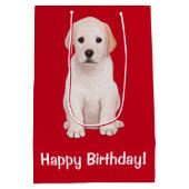 Gele Labrador Puppy Happy Birthday Medium Cadeauzakje (Achterkant)