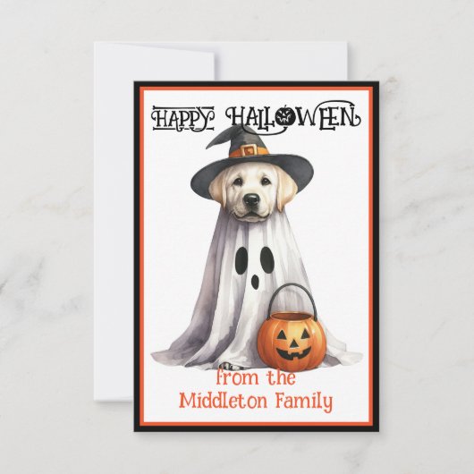 Gele Labrador Puppy Hond Gelukkig Halloween Notitiekaartje (Voorkant)