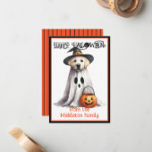 Gele Labrador Puppy Hond Gelukkig Halloween Notitiekaartje (Voorkant / Achterkant in situ)