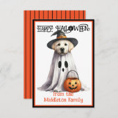 Gele Labrador Puppy Hond Gelukkig Halloween Notitiekaartje (Voorkant / Achterkant)