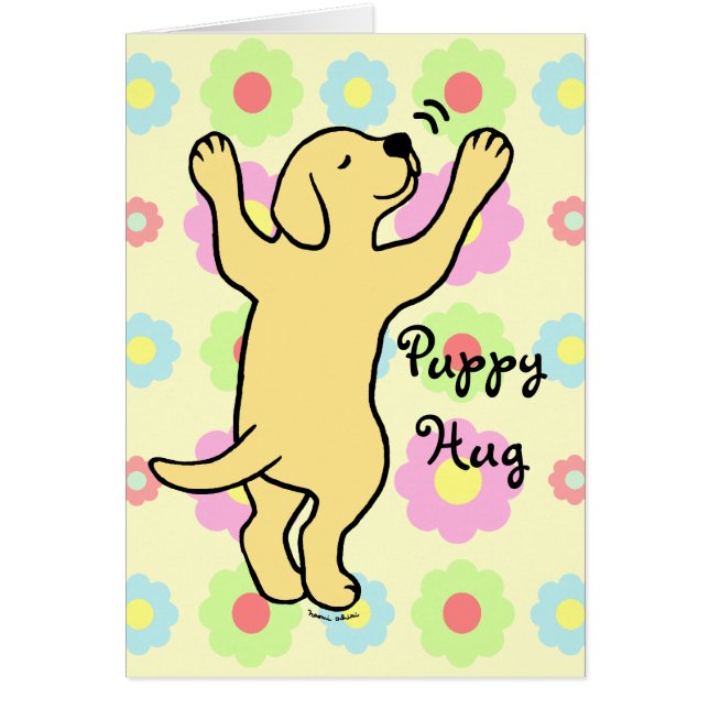 Gele labrador Puppy Hug Cartoon Floral (Voorkant)