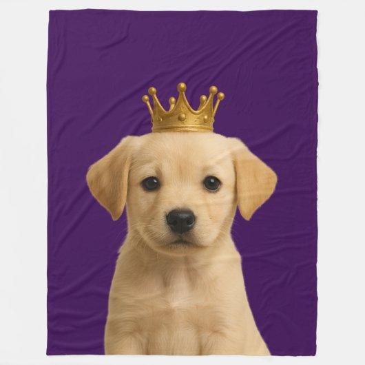 Gele Labrador Puppy in Gold Crown Schattige Fleece Deken (Voorkant)