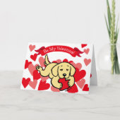 Gele labrador Puppy Kauwzang Valentijn Feestdagen Kaart (Voorkant)