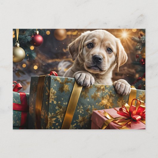 Gele Labrador Puppy Kerstvakantie Feestdagenkaart (Voorkant)
