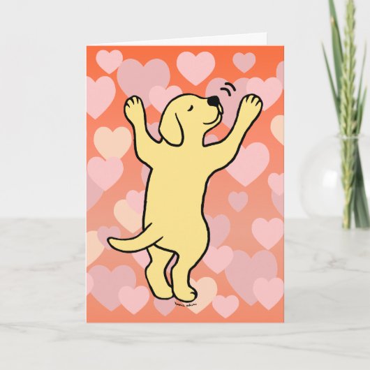 Gele Labrador Puppy Knuffel Cartoon Harten Kaart (Voorkant)