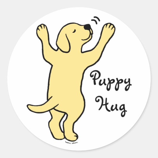 Gele Labrador Puppy Knuffel Cartoon Ronde Sticker (Voorkant)