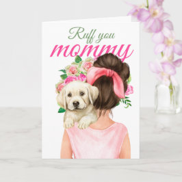 Gele labrador puppy met een vrouw die je moeder ru kaart