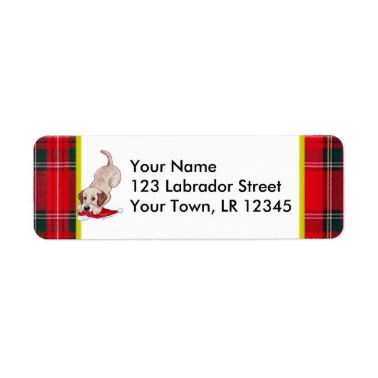 Gele Labrador Puppy met Santa Hat Kerstmis Etiket (Voorkant)