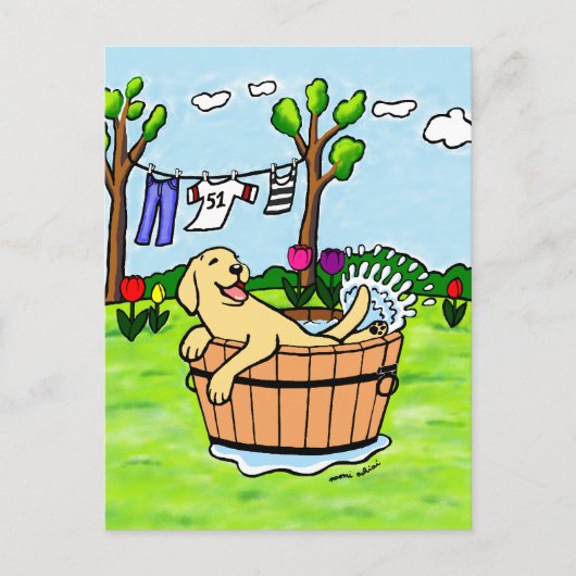 Gele labrador Puppy Pool Cartoon Briefkaart (Voorkant)