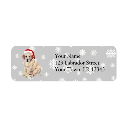 Gele Labrador Puppy & Santa Hat Kerstmis Etiket (Voorkant)