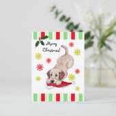 Gele Labrador Puppy & Santa Hat Kerstmis Feestdagenkaart (Staand voorkant)