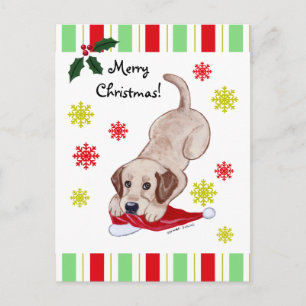 Gele Labrador Puppy & Santa Hat Kerstmis Feestdagenkaart