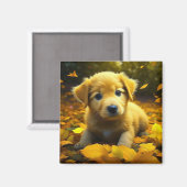 Gele labrador puppy spelen in herfst bladeren magneet (Voorkant / Achterkant)