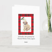 Gele Labrador Puppy Tartan Kerstmis Feestdagen Kaart (Achterkant)