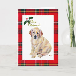 Gele Labrador Puppy Tartan Kerstmis Feestdagen Kaart