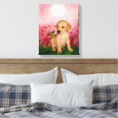 Gele Labrador Puppy Vlinder Bloemen Hondenkunst Canvas Afdruk (Insitu (Slaapkamer))