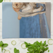 Gele labrador recovery op het strand theedoek (Gevouwen)