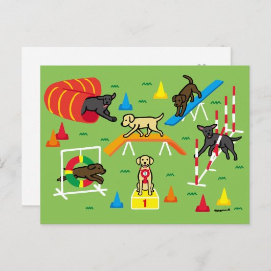 Gele labrador Retriever Agility Cartoon Briefkaart (Voorkant / Achterkant)