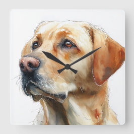 Gele labrador retriever aquarel vierkante klok
