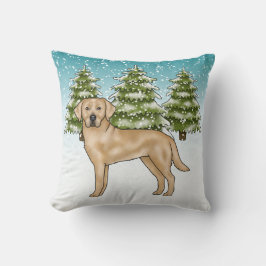 Gele Labrador Retriever Blauwe Sneeuw Winterbos Kussen