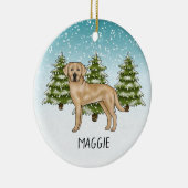 Gele Labrador Retriever Blauwe Winter Aangepaste N Keramisch Ornament (Rechts)