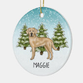 Gele Labrador Retriever Blauwe Winter Aangepaste N Keramisch Ornament (Links)