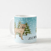 Gele Labrador Retriever Blauwe Winter Aangepaste N Koffiemok (Voorkant links)