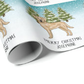 Gele Labrador Retriever Blauwe Winter Aangepaste t Cadeaupapier (Rol Hoek)