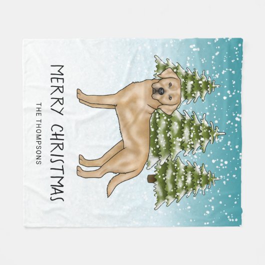 Gele Labrador Retriever Blauwe Winter Aangepaste t Fleece Deken (Voorkant (Horizontaal))