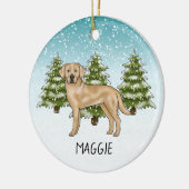 Gele Labrador Retriever Blauwe Winter Custom Name Keramisch Ornament (Links)