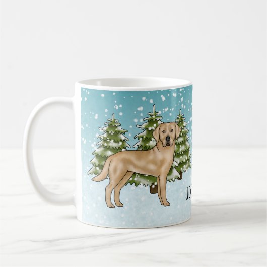 Gele Labrador Retriever Blauwe Winter Custom Name Koffiemok (Links)