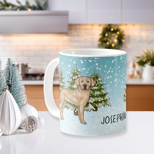 Gele Labrador Retriever Blauwe Winter Custom Name Koffiemok
