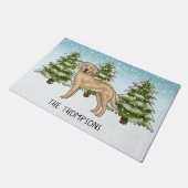Gele Labrador Retriever Blauwe Winter Familienaam Deurmat (Schuin)
