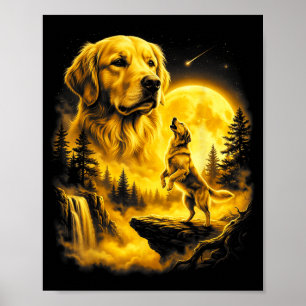 Gele Labrador Retriever die naar de Maan huilt Kun Poster
