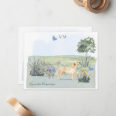 Gele Labrador Retriever Dog Monogram & Naam    Notitiekaartje (Voorkant / Achterkant in situ)