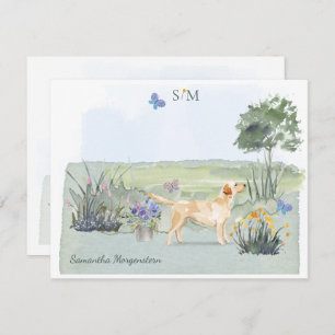 Gele Labrador Retriever Dog Monogram & Naam    Notitiekaartje