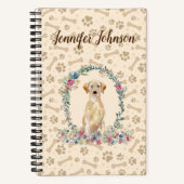 Gele labrador Retriever Dog Paw Print & Floral Notitieboek (Voorkant)