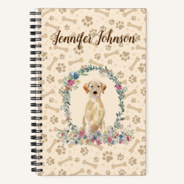 Gele labrador Retriever Dog Paw Print & Floral Notitieboek
