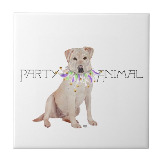 Gele Labrador Retriever Feest Tegeltje (Voorkant)